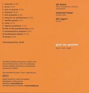 Baars - Kneer - Elgart – Give No Quarter (2013) Evil Rabbit Records CD insert